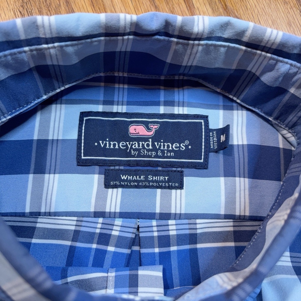 Vineyard Vines Whale‎ Shirt Mens Med Blue Plaid Button Down Stretch Performance - Picture 2 of 7